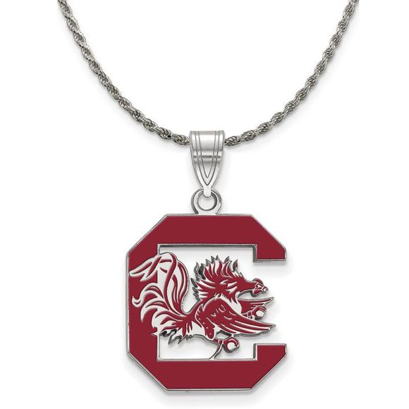 Sterling Silver South Carolina Large Red Enamel Necklace - 18 Inch